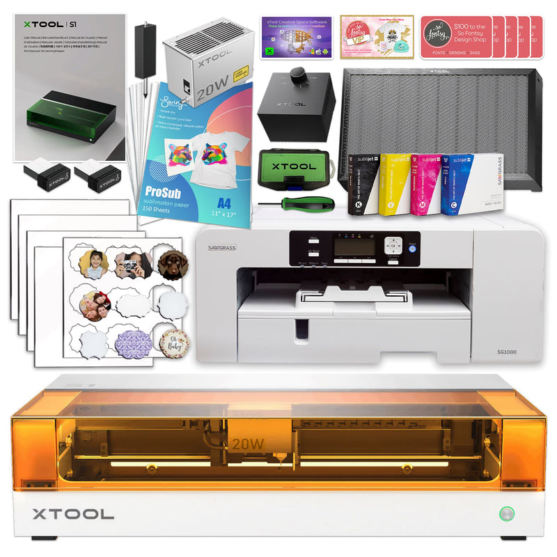 xTool S1 Laser Cutter & Engraver with Sawgrass SG1000 Sublimation Printer - White Laser Engraver xTool 20W Diode Laser