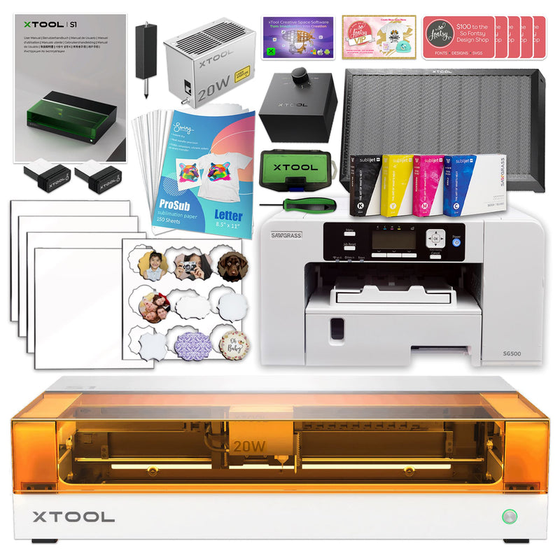 xTool S1 Laser Cutter & Engraver with Sawgrass SG500 Sublimation Printer - White Laser Engraver xTool 20W Diode Laser