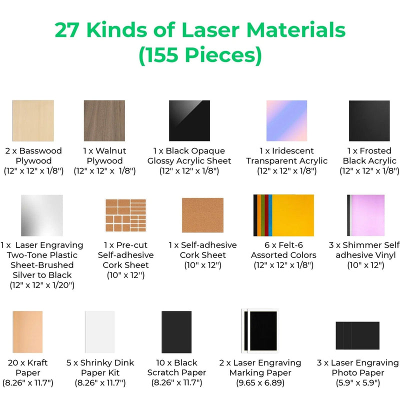 xTool Ultimate Laser Material Kit - 155 Pieces Laser Engraver Accessories xTool