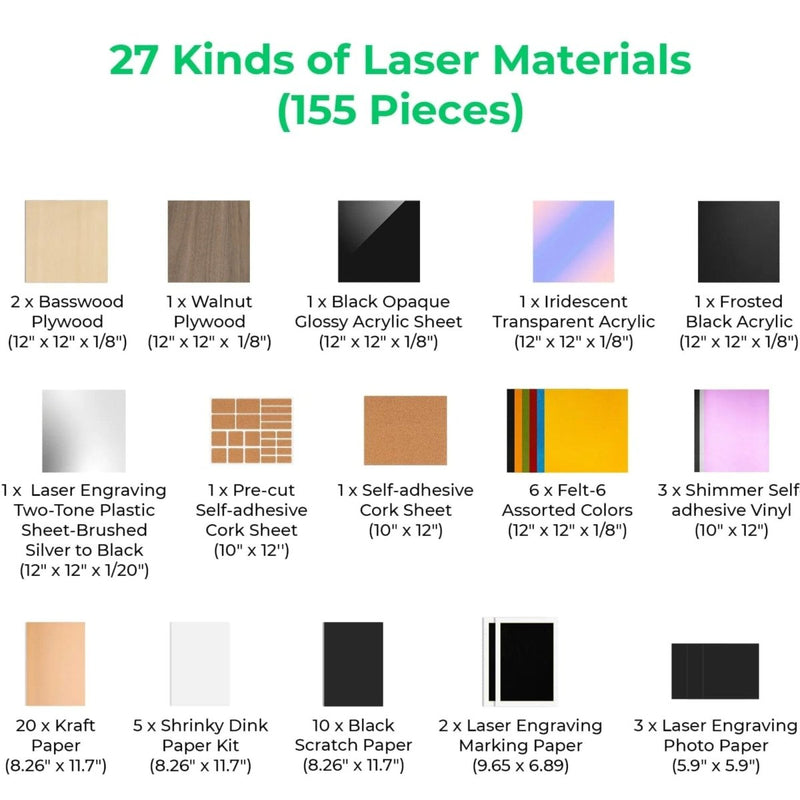 xTool Ultimate Laser Material Kit - 155 Pieces - Swing Design