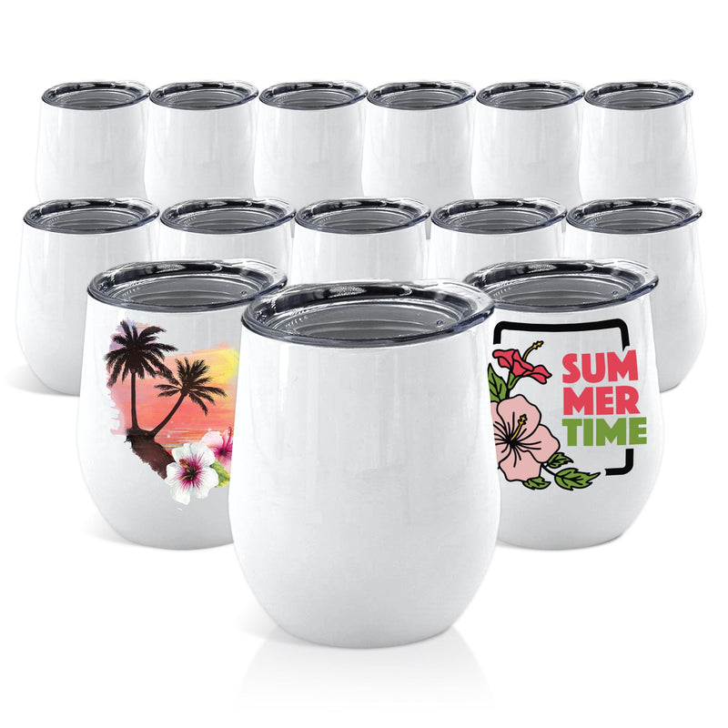 12oz Wine Tumbler Stemless Sublimation Blanks White - 12 Pack Sublimation Swing Design
