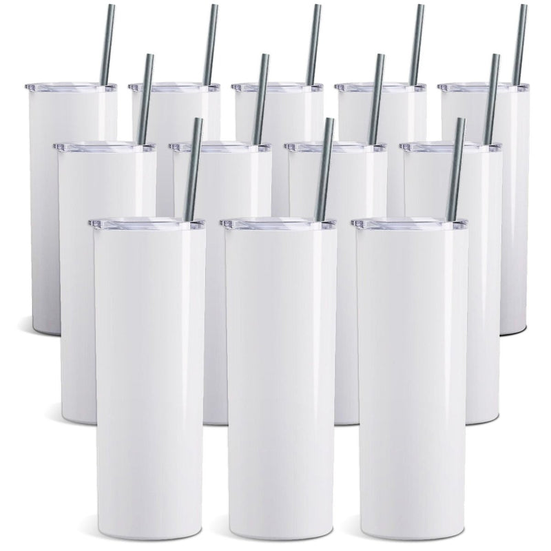 ProSub 20oz Straight Skinny Tumbler Sublimation Blanks Gloss White - 12 Pack - Swing Design