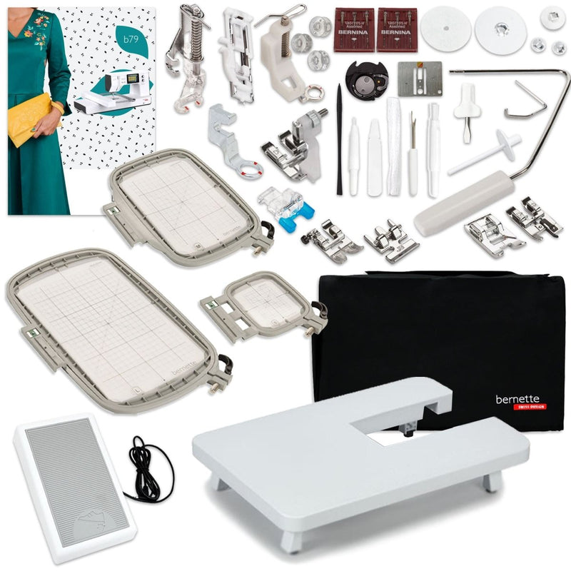 Bernette B79 Sewing & Embroidery Machine Bundle with 3 Embroidery Hoops - Swing Design