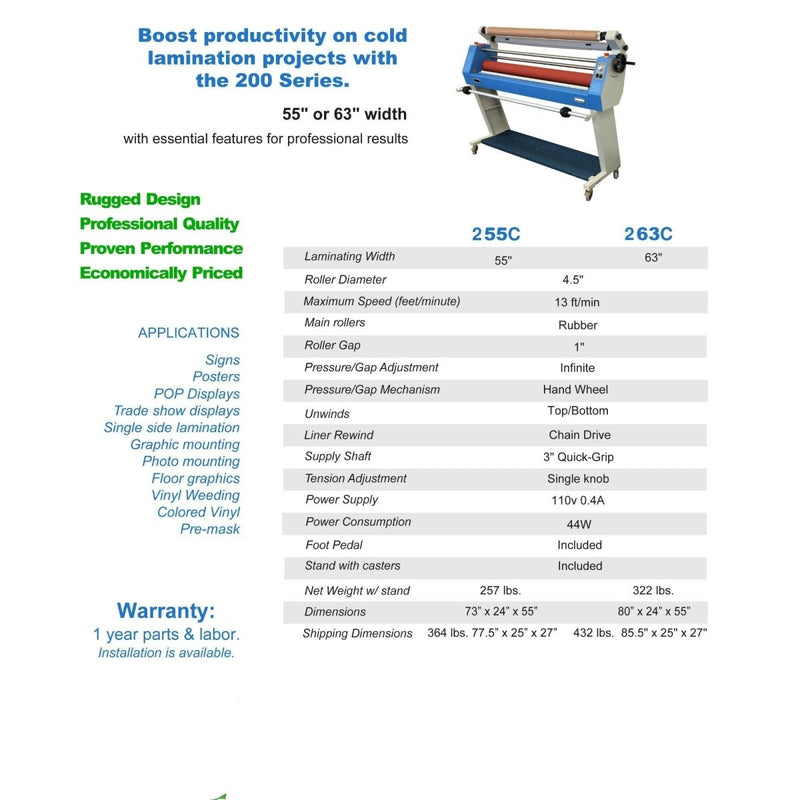 GFP 263-C Compact Cold Roll Laminator with Stand - 63" - Swing Design