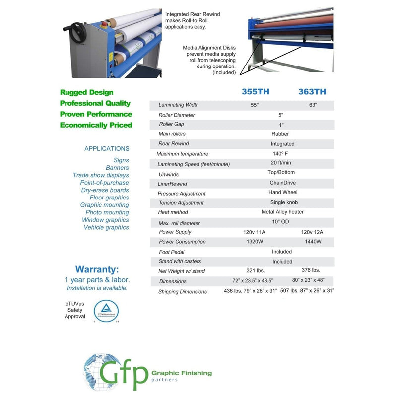 GFP 355-TH Top Heat Wide Format Roll Laminator with Stand - 55" - Swing Design6