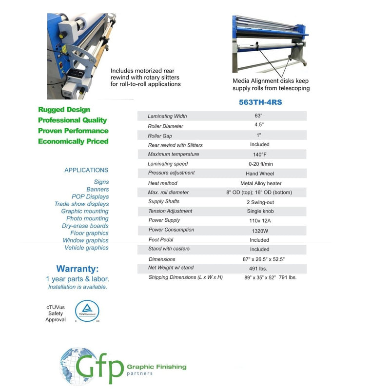 GFP 563TH-4RS Production Top Heat Roll Laminator with Stand - 63" - Swing Design8