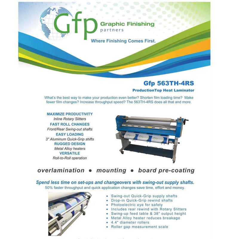 GFP 563TH-4RS Production Top Heat Roll Laminator with Stand - 63" - Swing Design7