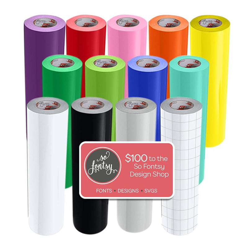 Oracal 651 Glossy 12" x 6 Ft Vinyl Rolls Plus Transfer Tape & Designs - 12 Pack - Swing Design