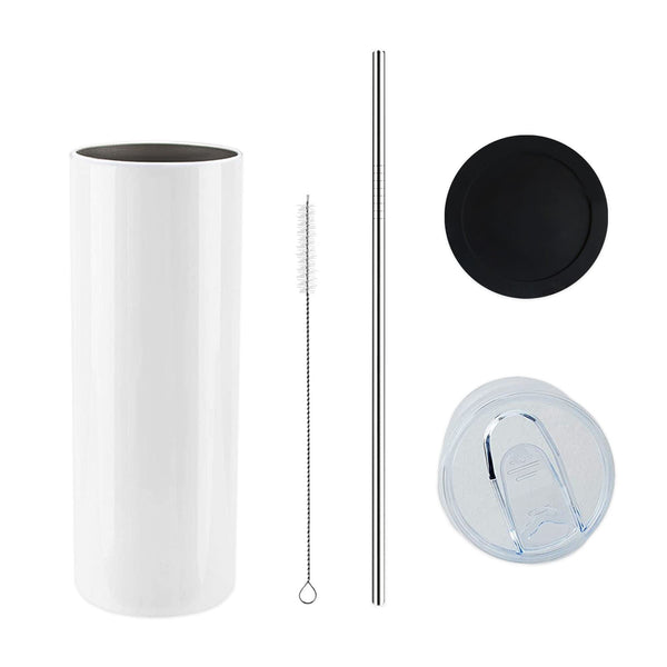 20 oz. Sublimation Blank Straight Skinny Tumbler with LId & Plastic Straw  plus Gift Box (RTS)