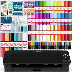Silhouette Black Cameo 4 w/ 38 Oracal Sheets, Siser HTV, Guides, 24 Pens Silhouette Bundle Silhouette 