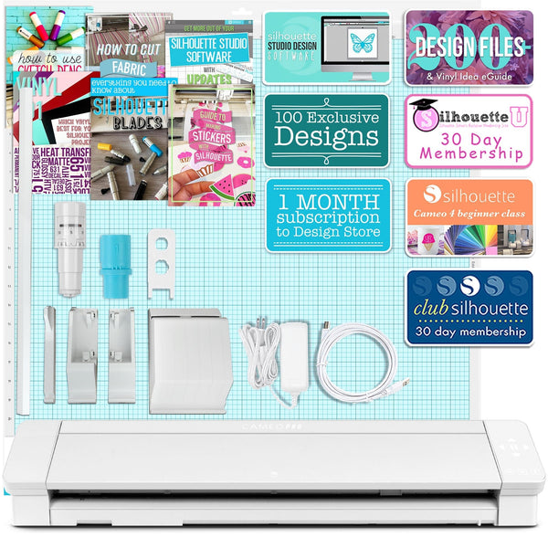 Silhouette Cameo 4 Extras Bundle with Extra AutoBlade, Tool Kit, Cutting  mat and PixScan. Silhouette Handbook,10 Extra Designs - Black Edition