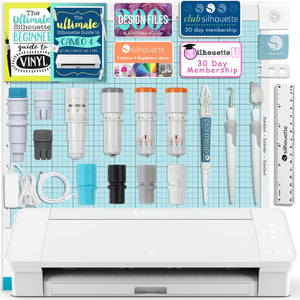 Silhouette White Cameo 4 w/ Blade & Tool Pack, Pen Holder, Guides, Designs Silhouette Bundle Silhouette 
