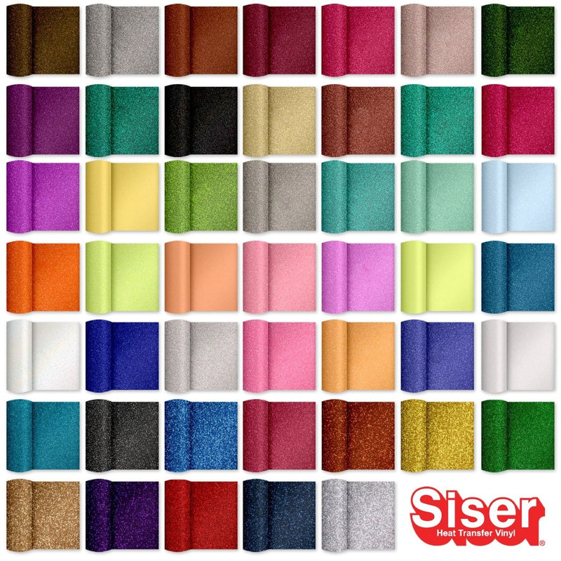 Siser Glitter Heat Transfer Vinyl (HTV) 20" x 150 ft Roll - 47 Colors Available - Swing Design