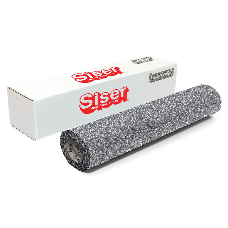 Siser Glitter Heat Transfer Vinyl (HTV) 20" x 150 ft Roll - 47 Colors Available Siser Heat Transfer Siser Black Silver