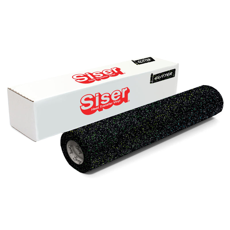 Siser Glitter Heat Transfer Vinyl (HTV) 20" x 150 ft Roll - 47 Colors Available Siser Heat Transfer Siser Galaxy Black