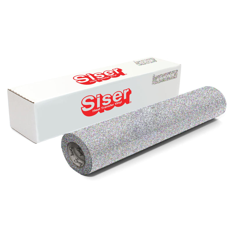 Siser Glitter Heat Transfer Vinyl (HTV) 20" x 150 ft Roll - 47 Colors Available Siser Heat Transfer Siser Silver Confetti