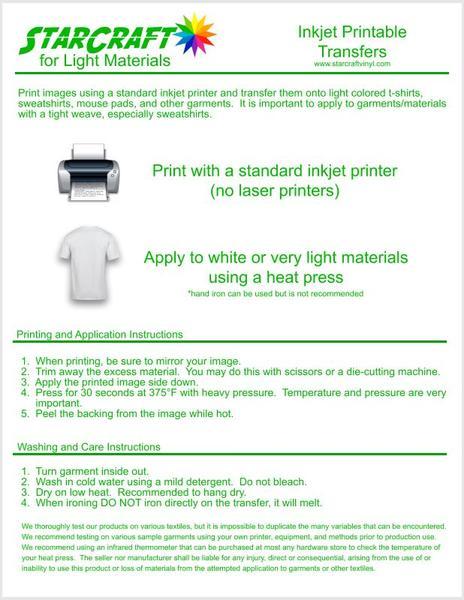 20 Inkjet + Laser Printable Heat Transfer Vinyl Sheets for Dark + Light  Fabrics