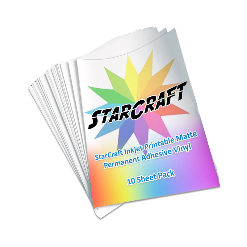StarCraft Inkjet Printable Matte Permanent Adhesive Vinyl 10 Sheet Pack Vinyl Star Craft Vinyl