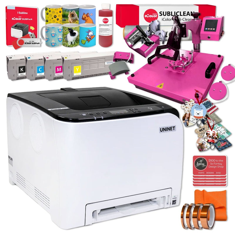 Uninet IColor 350 Laser Dye Sublimation Printer w/ 15" x 15" 8-in-1 Heat Press - Swing Design1