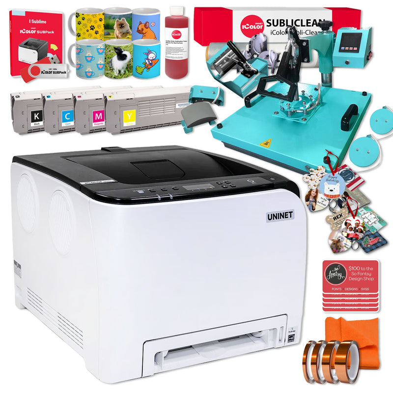 Uninet IColor 350 Laser Dye Sublimation Printer w/ 15" x 15" 8-in-1 Heat Press Uninet Bundle UniNET