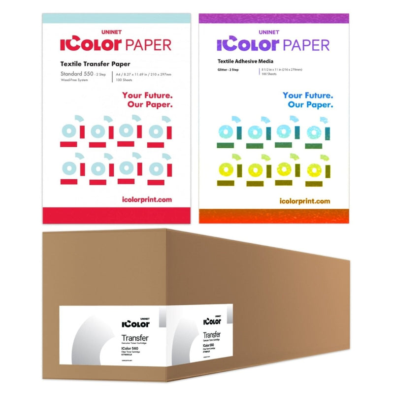 Uninet iColor 560 Glitter Media Bundle w/ Clear Toner Bundle - Swing Design1
