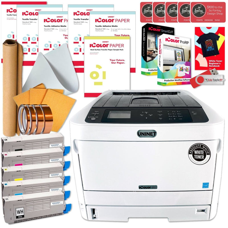 Uninet IColor 650 Business Bundle w/ 8-in-1 Press, Media, $1044 SoftwareIcolor 650 Bundle w/ Pink Heat Press - Swing Design5