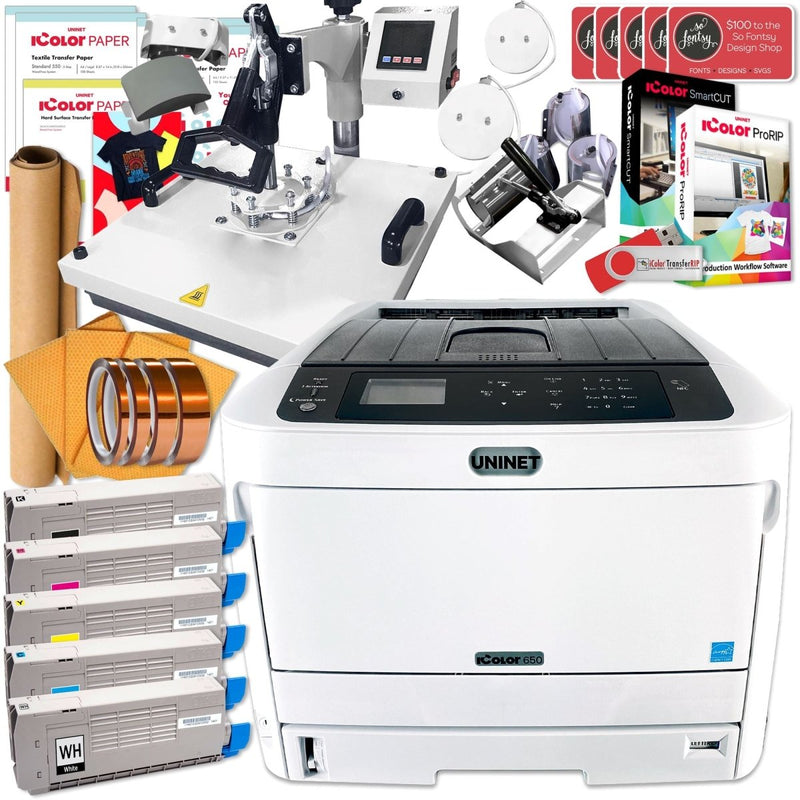 Uninet IColor 650 Business Bundle w/ 8-in-1 Press, Media, $1044 SoftwareIcolor 650 Bundle w/ White Heat Press - Swing Design7