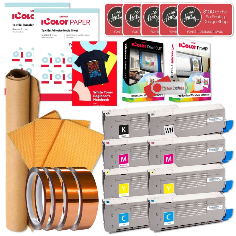 Uninet IColor 650 White Transfer Printer Double Toner Bundle, $1044 Software - Swing Design