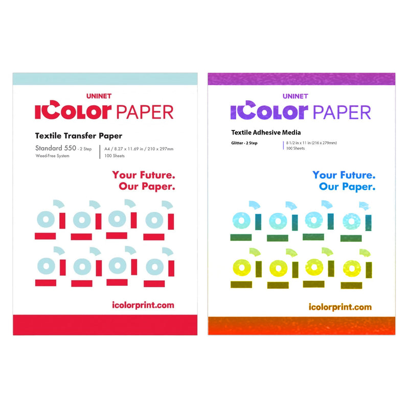 Uninet iColor Standard 2 Step Media w/ Glitter ‘B’ Adhesive Paper - 100 Pack Sublimation Bundle UniNET