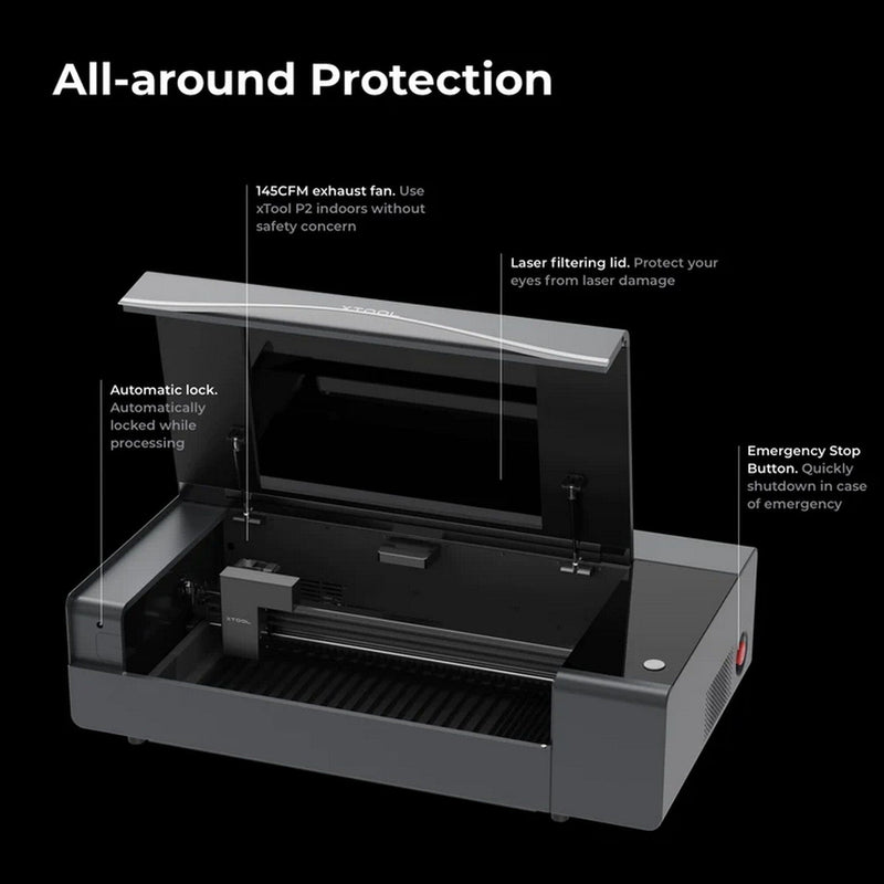 xTool P2 Pro 55W CO2 Laser Cutter & Engraver Riser, Rotary, Rail, Filter Bundle Laser Engraver xTool