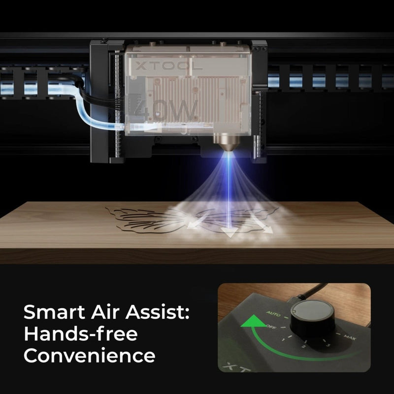 xTool S1 Laser Cutter & Engraver Machine Bundle w/ Air Assist & Honeycomb - Swing Design