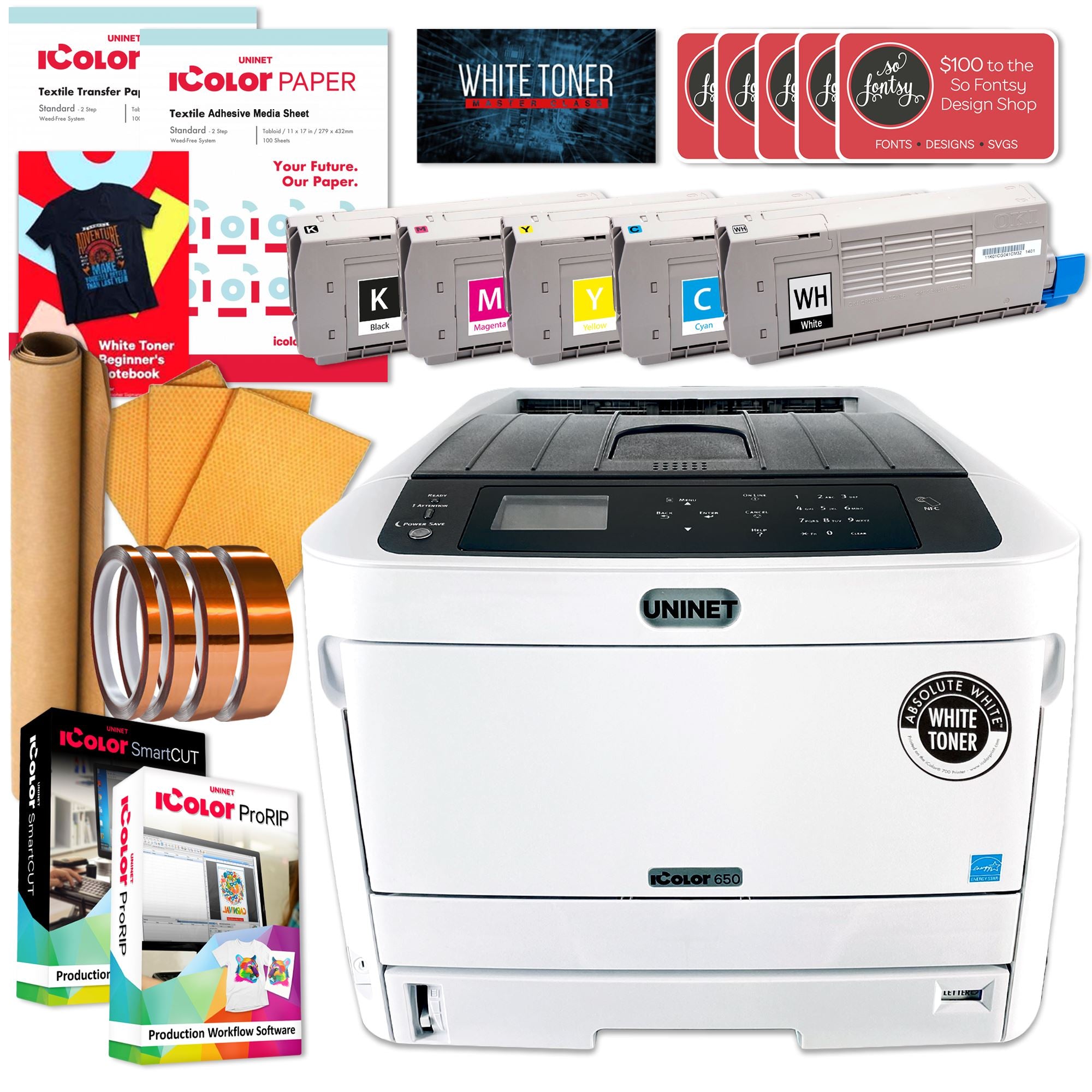 Uninet IColor 650 White Transfer Printer w/ Textile Bundle, $1044 Software Questions & Answers