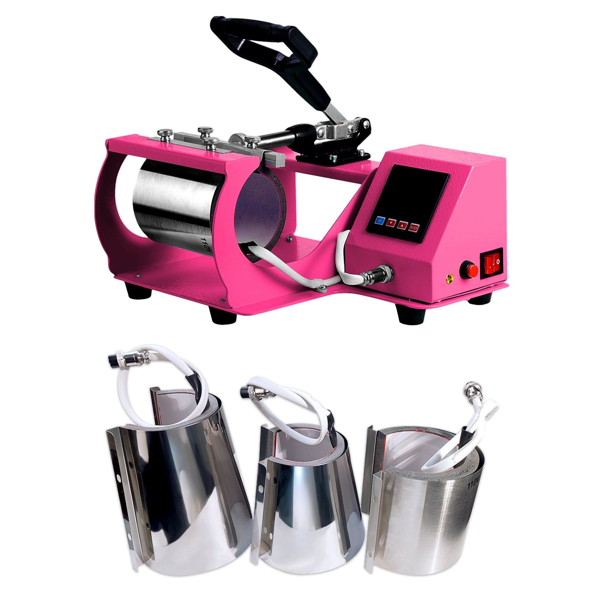 REFURBISHED Swing Design 4-in-1 Mug, Cup, & Bottle Heat Press - Pink Questions & Answers