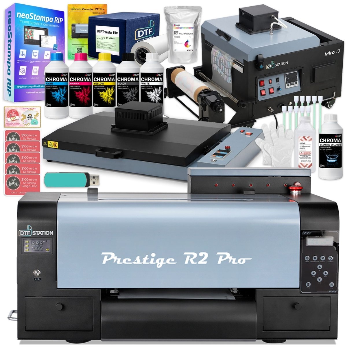 Prestige R2 PRO DTF Printer w/ Sheet Oven & Miro Max 13 Inline Production Bundle Questions & Answers