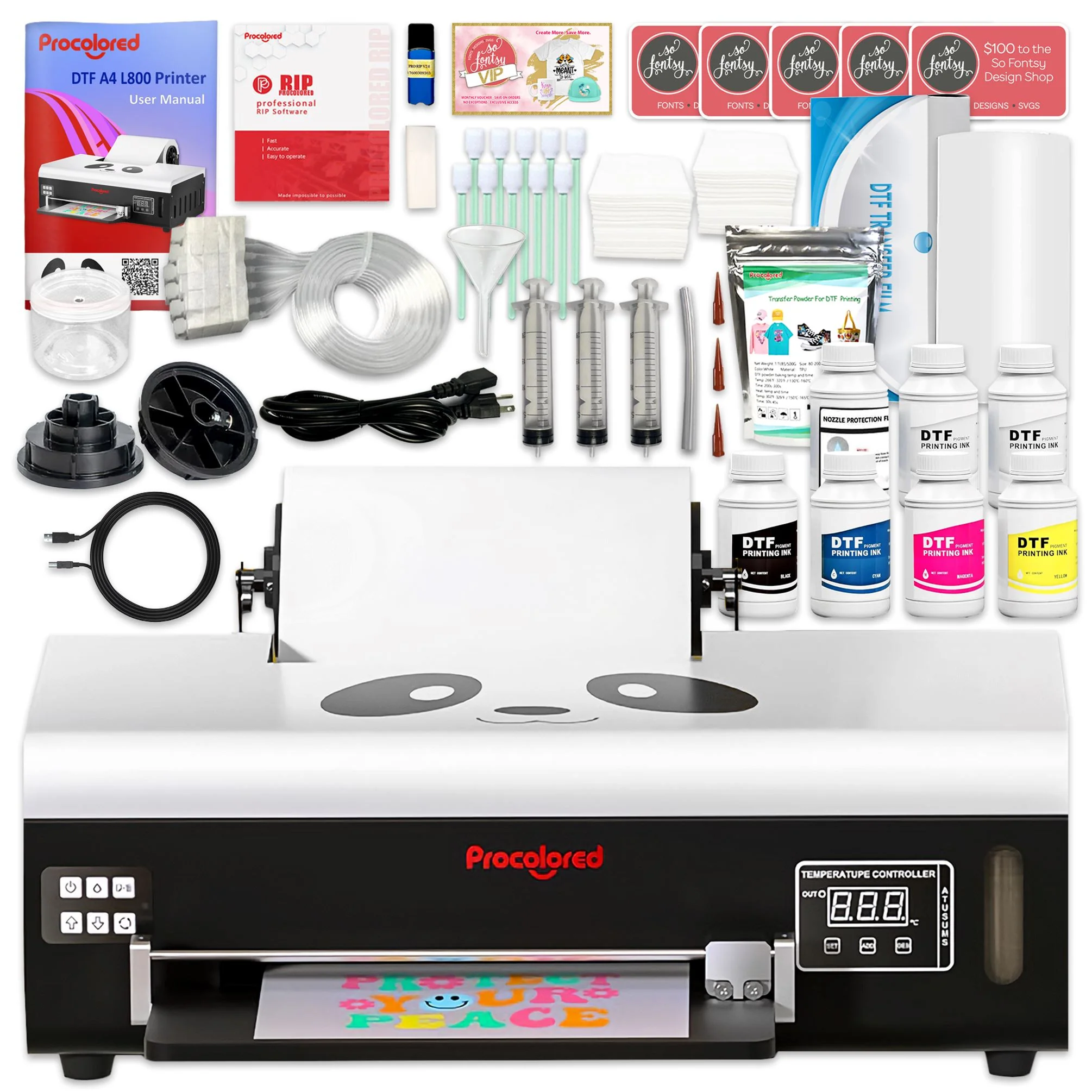 Does this Procolored F8 Panda DTF Printer bundle include everything needed to get started?