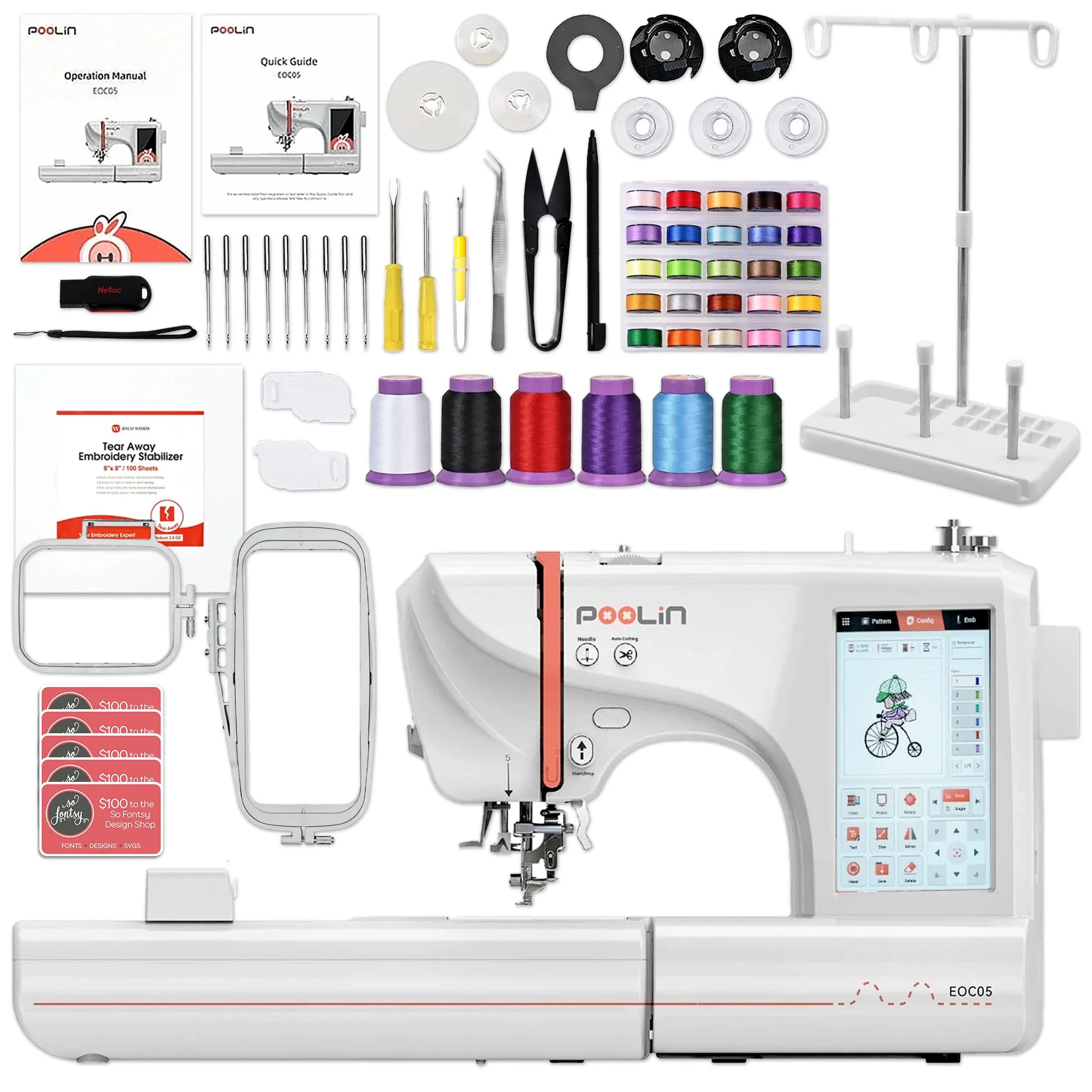 POOLIN EOC05 4in x 9.2in Computerized Embroidery Machine Base Bundle Questions & Answers
