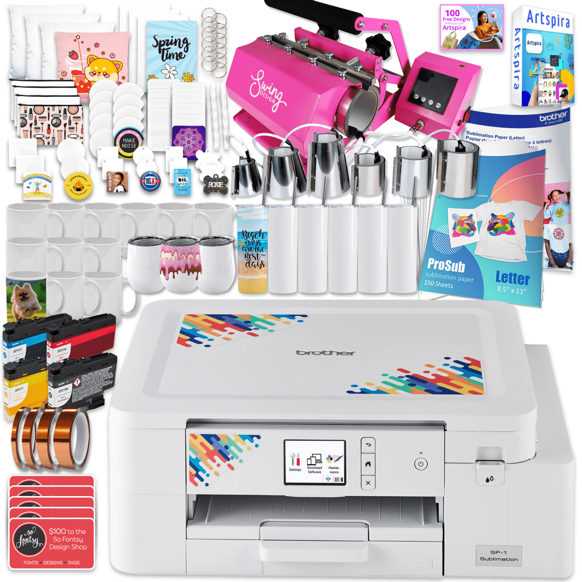 Brother SP-1 Sublimation Printer with 7-in-1 Tumbler Heat Press Bundle Questions & Answers