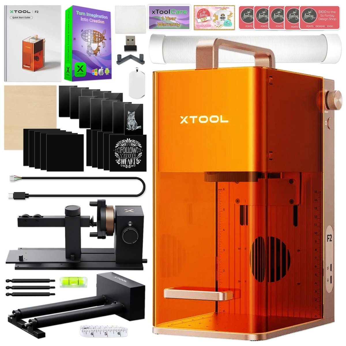 xTool F2 5W IR & 15W Diode Portable Laser Engraver w/ 5-in-1 Cup Spinner Questions & Answers