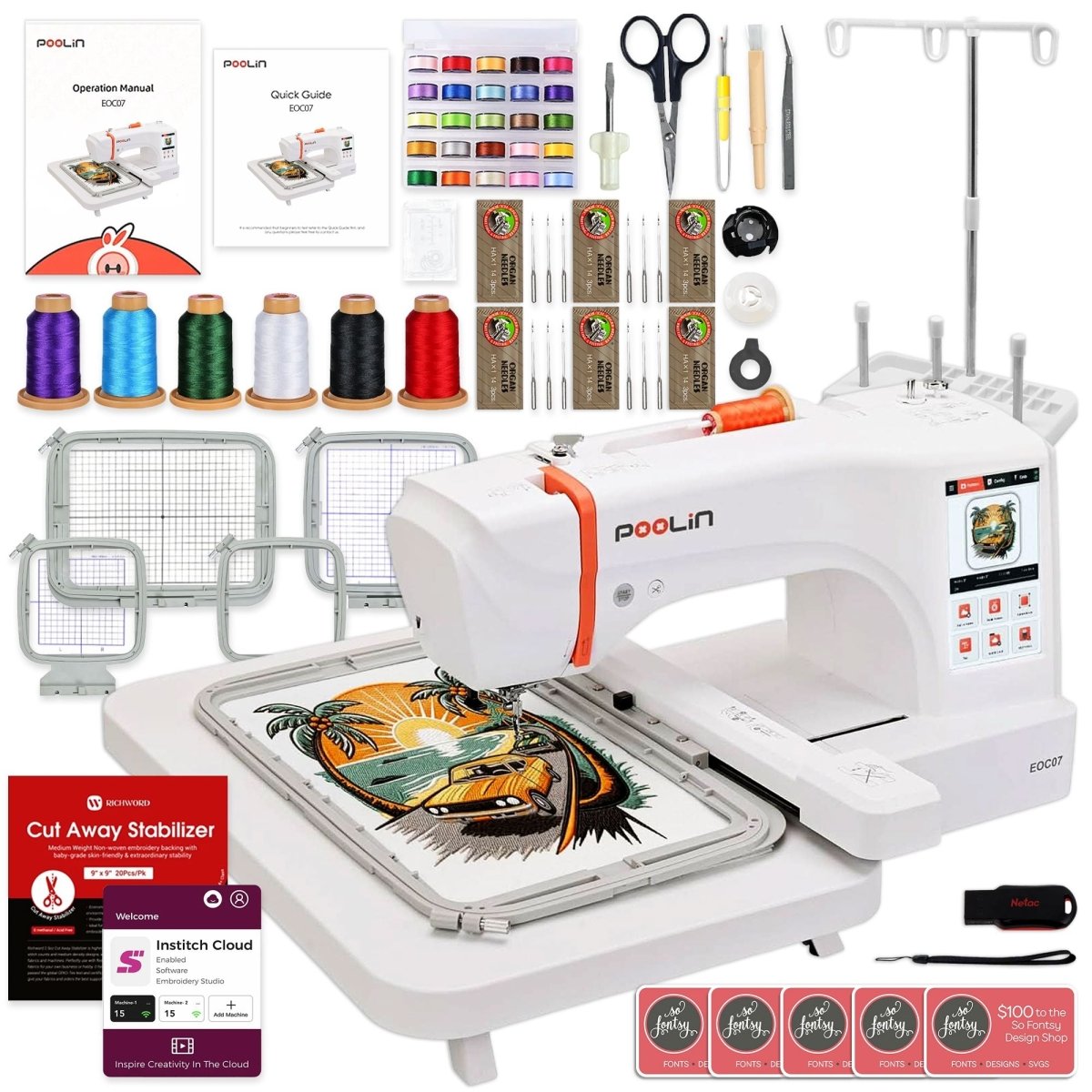 POOLIN EOC07 7.9in x 15in Hoop Area Computerized Embroidery Machine Questions & Answers