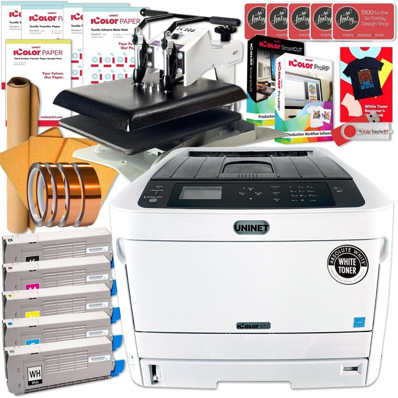 UniNET iCOLOR 650 White Toner Transfer Printer Bundles