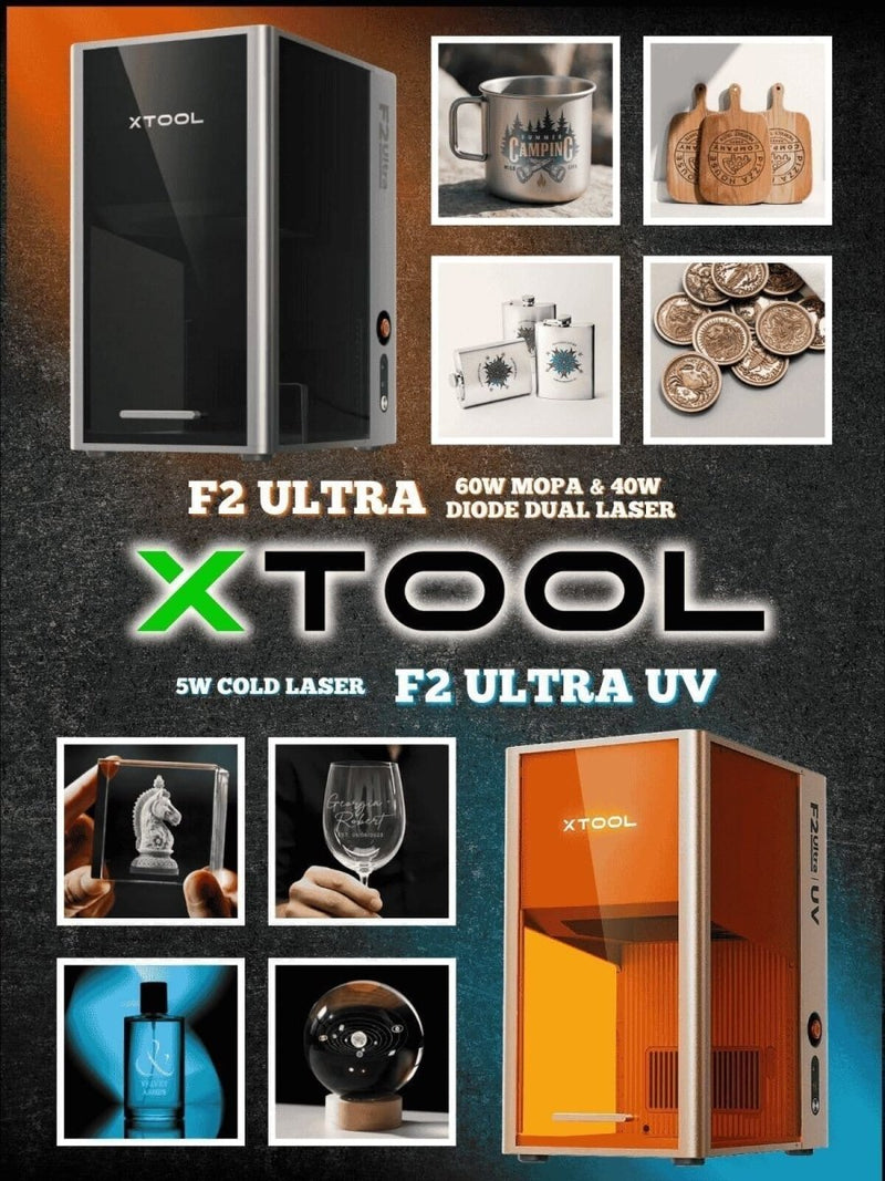 xTool F2 Ultra Dual MOPA 60W/40W Diode & UV 5W Cold Laser Engravers & Laser Cutters