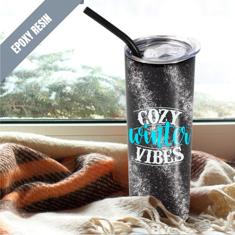 20oz Color Powder Coated Stainless Steel Skinny Tumbler - Black ProSub 