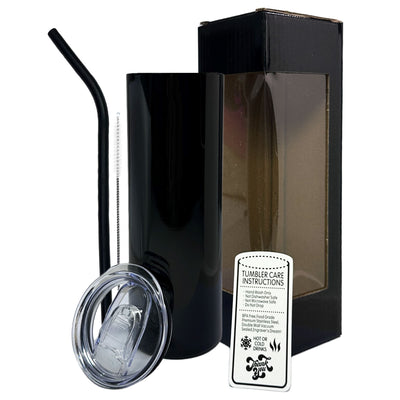 20oz Color Powder Coated Stainless Steel Skinny Tumbler - Black ProSub Single - 1 Tumbler 