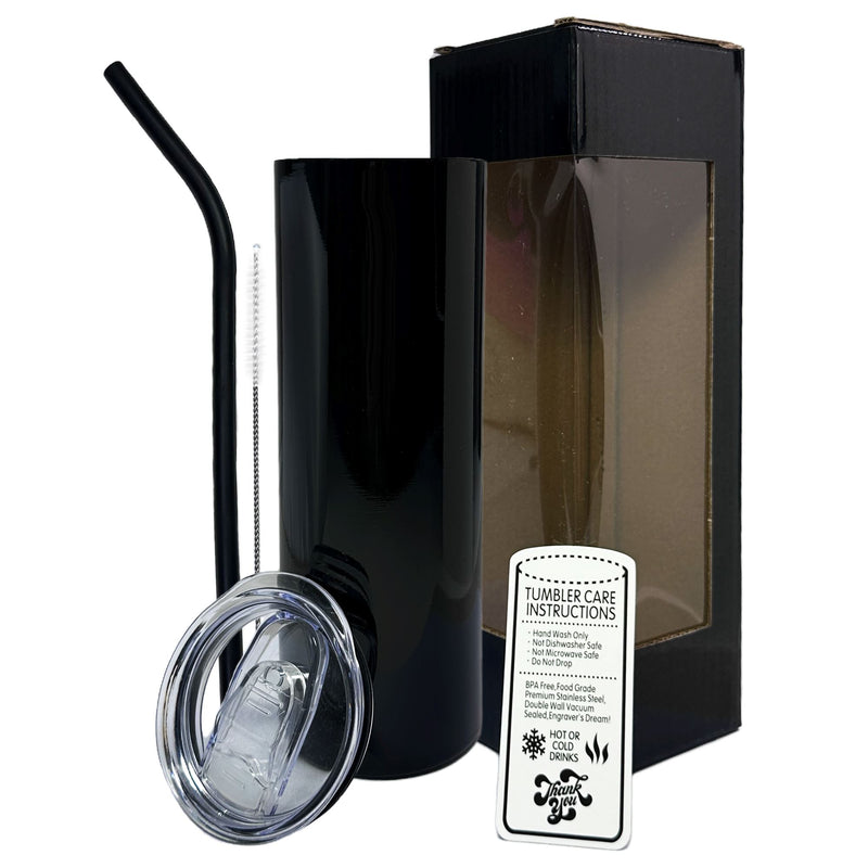 20oz Color Powder Coated Stainless Steel Skinny Tumbler - Black ProSub Single - 1 Tumbler 