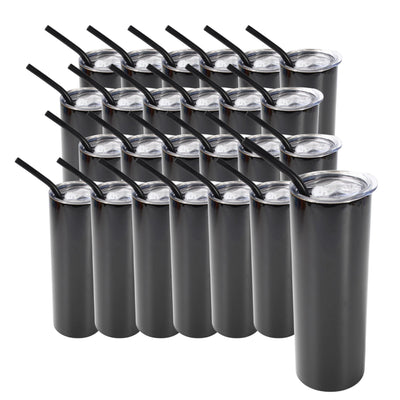 20oz Color Powder Coated Stainless Steel Skinny Tumbler - Black Swing Design 