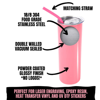 20oz Color Powder Coated Stainless Steel Skinny Tumbler - Multi Color 8 Pack ProSub 