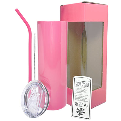 20oz Color Powder Coated Stainless Steel Skinny Tumbler - Pink ProSub Single - 1 Tumbler 