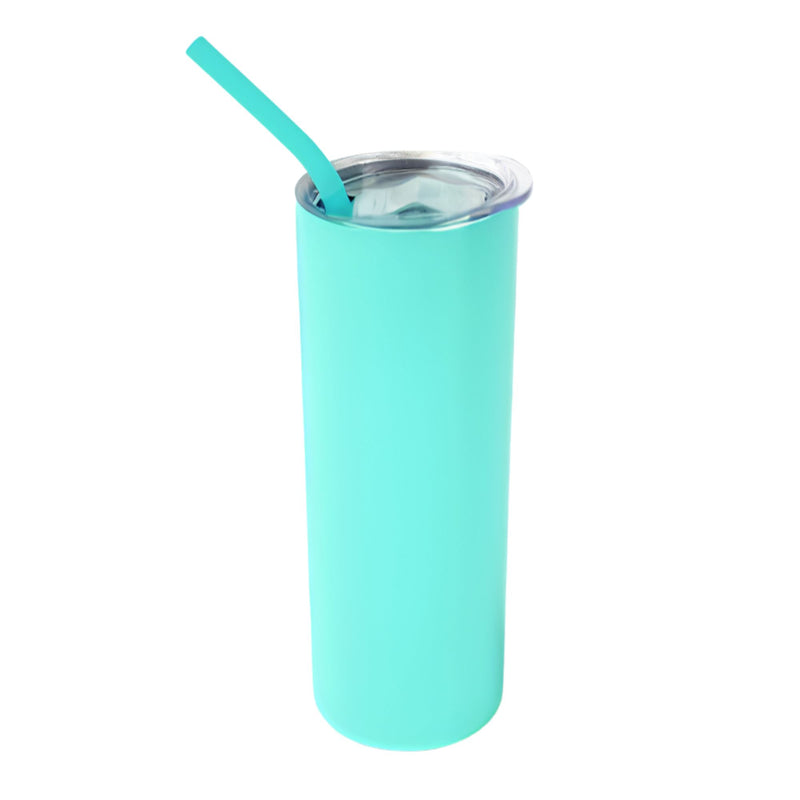 20oz Color Powder Coated Stainless Steel Skinny Tumbler - Teal Swing Design 