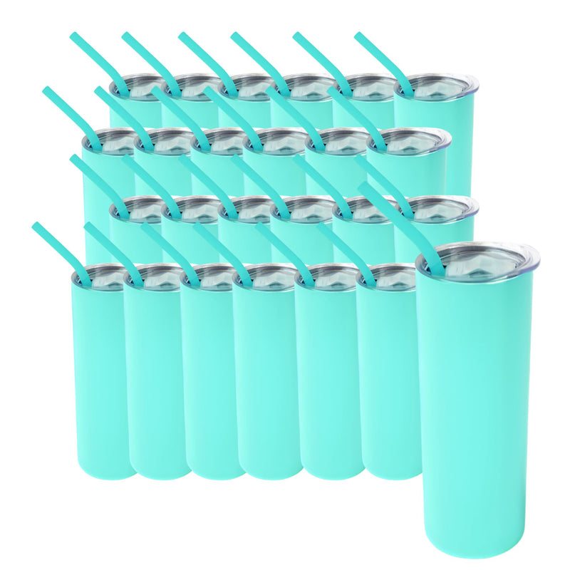 20oz Color Powder Coated Stainless Steel Skinny Tumbler - Teal Swing Design 
