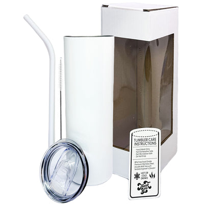 20oz Color Powder Coated Stainless Steel Skinny Tumbler - White ProSub Single - 1 Tumbler 